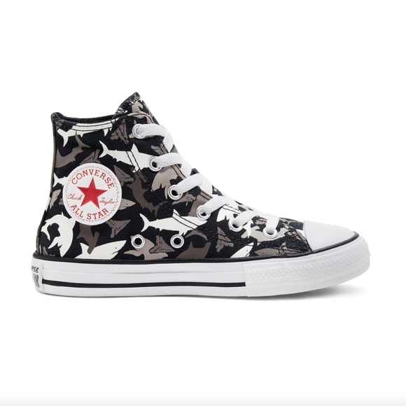 Converse Unisex Kids Chuck Taylor All-Star HI Black Shark Sneaker Shoe - Picture 2 of 6